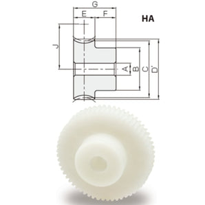 KHK DG0.5-40R1, Module 0.5, 40 Tooth, Single Start, Right Hand, Acetal Worm Wheels