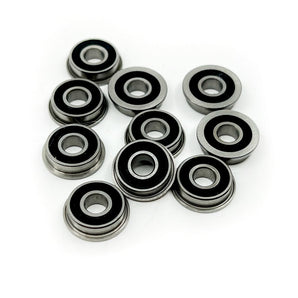 F695-2RS flanged miniature ball bearings with black rubber seals, 5mm bore and 13mm outside diameter