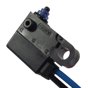 Omron D2HW-C203MR sealed IP67 snap-action microswitch with pin plunger and wire leads